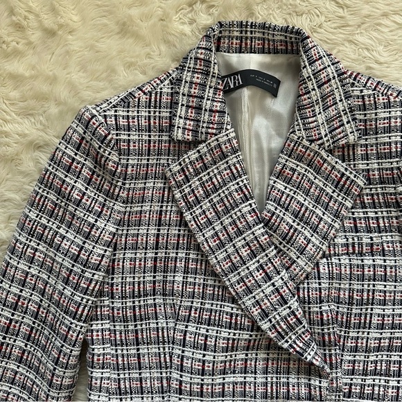 Zara Jacket Double Breasted Blazer Tweed Textured Long Sleeve Multicolor S - Picture 5 of 13